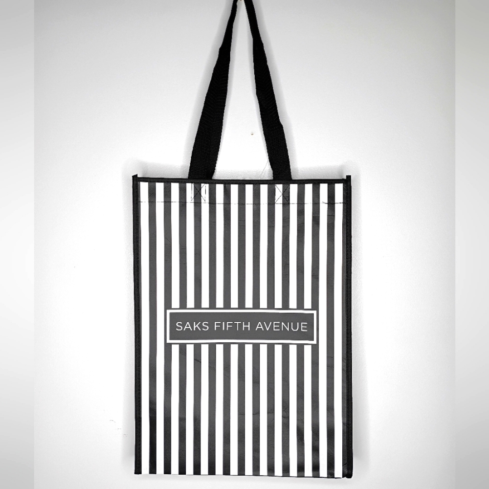 Black & White Striped Saks Fifth Avenue Reusable Bag.